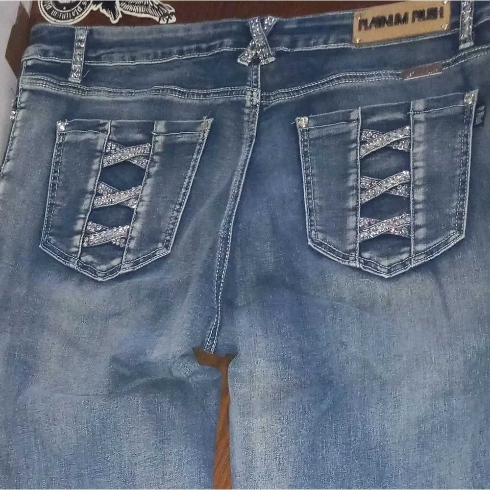 Platinum Plush Cross Me If You Dare Rhinestone Jeans - Picture 5 of 8